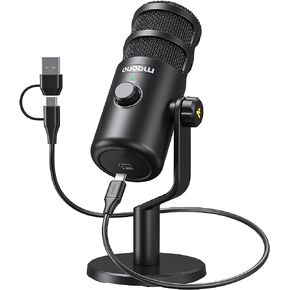 MAONO USB Dynamic Microphone, Podcast Recording Microphone with Gain Knob, Plug & Play, Metal Structure, Voice-Isolating Technology, Cardioid Studio PC Mic for Streaming, Vocal, Home Studio-PD100U