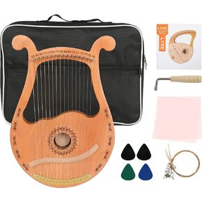 HOMIER Lyre Harp 16 سلسلة قيثارة من خشب الماهوجني مع مفتاح ضبط، اختيار، مجموعة 16 سلسلة احتياطية، حقيبة أزعج سوداء ودليل التعليمات لمحبي الآلات المبتدئين in Kuwait
