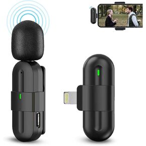 ميكروفون لافالير لاسلكي لجهاز iPhone iPad، 2023 مشبك على ميكروفون لهاتف iPhone مع ثلاث شرائح لتقليل الضوضاء ذات تأخير منخفض جدًا، ميكروفون لاسلكي صغير على شكل طية صدر السترة لتسجيل صوت الفيديو، والبث المباشر، والمقابلة in Kuwait