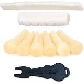 Miwayrer Acoustic Guitar Bone Bridge Saddle Nut with 6pcs Guitar Bridge Pins and Pins Puller (Bone Bridge & Pure Bone Pins)