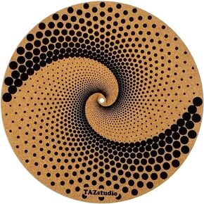 TazStudio Premium slipmat - Cork Turntable Mat for Better Sound Support on Vinyl LP Record Player - Cork mat Original Art Design - Psychedelic Geometric Dots Art (4mm Thick)