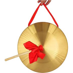 Gong Instrument (5.9inch/15cm),Chinese Traditional Percussion Instrument Brass Gong with Wooden Mallet and Red Hanging Ribbon, Suitable for Wedding Opening Celebration in Saudi Arabia