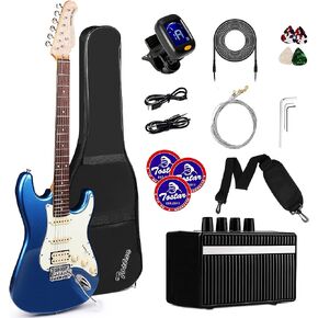 TOSTAR Electric Guitar Kit, 39 Inch Solid Right Handed Guitar for Beginners Starter with Amp, S-S-S Pick Up, Poplar Body, Hand Polished,Matte Blood Black, TST-130-SBK-NEW