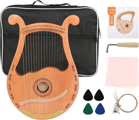 HOMIER Lyre Harp 16 Strings Mahogany Wood Lyre Harp with Tuning Wrench, Pick, 16 Spare String Set, Black Gig Bag and Instruction Manual for Beginners Instruments Lovers in Saudi Arabia