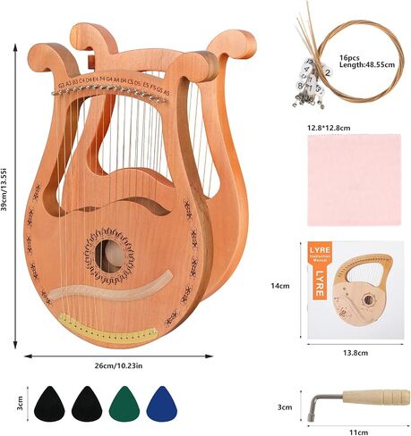 HOMIER Lyre Harp 16 Strings Mahogany Wood Lyre Harp with Tuning Wrench, Pick, 16 Spare String Set, Black Gig Bag and Instruction Manual for Beginners Instruments Lovers in Saudi Arabia