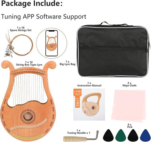 HOMIER Lyre Harp 16 Strings Mahogany Wood Lyre Harp with Tuning Wrench, Pick, 16 Spare String Set, Black Gig Bag and Instruction Manual for Beginners Instruments Lovers in Saudi Arabia