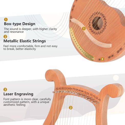 HOMIER Lyre Harp 16 Strings Mahogany Wood Lyre Harp with Tuning Wrench, Pick, 16 Spare String Set, Black Gig Bag and Instruction Manual for Beginners Instruments Lovers in Saudi Arabia