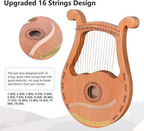 HOMIER Lyre Harp 16 Strings Mahogany Wood Lyre Harp with Tuning Wrench, Pick, 16 Spare String Set, Black Gig Bag and Instruction Manual for Beginners Instruments Lovers in Saudi Arabia