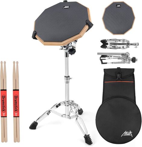 Practice Drum Pad, 12 Inch Exercise Pads Set Mat for Adult Kids with Snare Drums Stand Double Sided Drumsticks in Kuwait