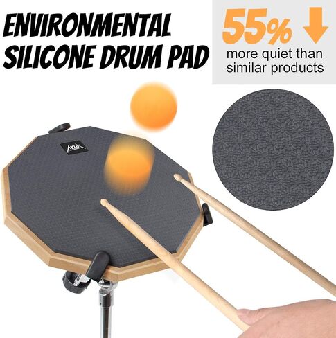 Practice Drum Pad, 12 Inch Exercise Pads Set Mat for Adult Kids with Snare Drums Stand Double Sided Drumsticks in Kuwait