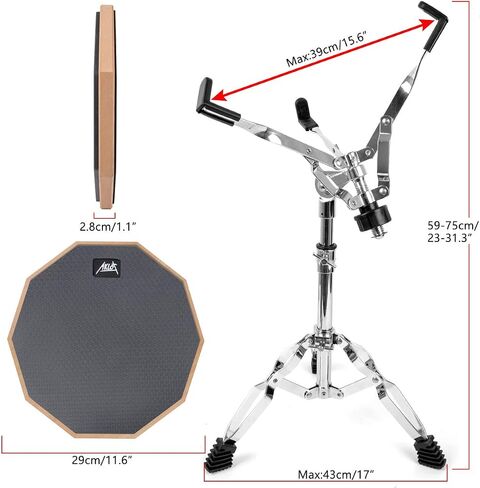 Practice Drum Pad, 12 Inch Exercise Pads Set Mat for Adult Kids with Snare Drums Stand Double Sided Drumsticks in Kuwait