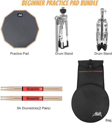 Practice Drum Pad, 12 Inch Exercise Pads Set Mat for Adult Kids with Snare Drums Stand Double Sided Drumsticks in Kuwait