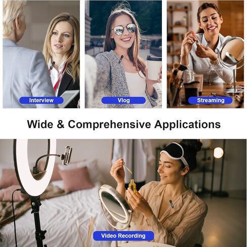 ميكروفون لافالير لاسلكي لهواتف iPhone/Android/الكاميرا/الكمبيوتر/الكمبيوتر المحمول، ميكروفون مكثف متعدد الاتجاهات للتسجيل مع تأخير منخفض للغاية، ميكروفون لإلغاء الضوضاء على شكل طية صدر السترة لمقابلة YouTube Tiktok Vlog in Kuwait