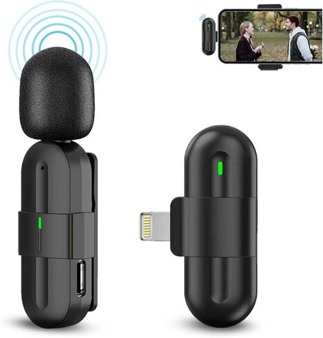 ميكروفون لافالير لاسلكي لجهاز iPhone iPad، 2023 مشبك على ميكروفون لهاتف iPhone مع ثلاث شرائح لتقليل الضوضاء ذات تأخير منخفض جدًا، ميكروفون لاسلكي صغير على شكل طية صدر السترة لتسجيل صوت الفيديو، والبث المباشر، والمقابلة in Kuwait