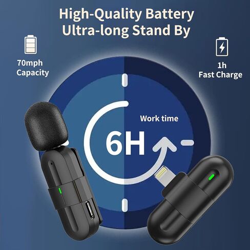 ميكروفون لافالير لاسلكي لجهاز iPhone iPad، 2023 مشبك على ميكروفون لهاتف iPhone مع ثلاث شرائح لتقليل الضوضاء ذات تأخير منخفض جدًا، ميكروفون لاسلكي صغير على شكل طية صدر السترة لتسجيل صوت الفيديو، والبث المباشر، والمقابلة in Kuwait