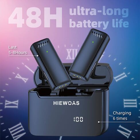 ميكروفون لاسلكي من HIEWOAS لهاتف iPhone، وميكروفونات Lavalier Lapel مع علبة شحن، ومشبك تشغيل على ميكروفون iPhone لتسجيل الفيديو، وTikTok، والبودكاست (2023) in Saudi Arabia