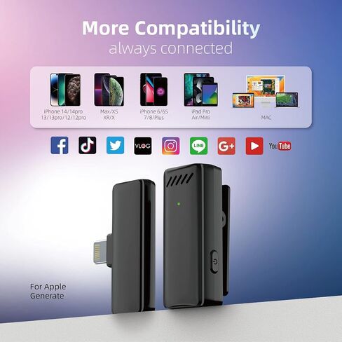 ميكروفون لاسلكي من HIEWOAS لهاتف iPhone، وميكروفونات Lavalier Lapel مع علبة شحن، ومشبك تشغيل على ميكروفون iPhone لتسجيل الفيديو، وTikTok، والبودكاست (2023) in Saudi Arabia