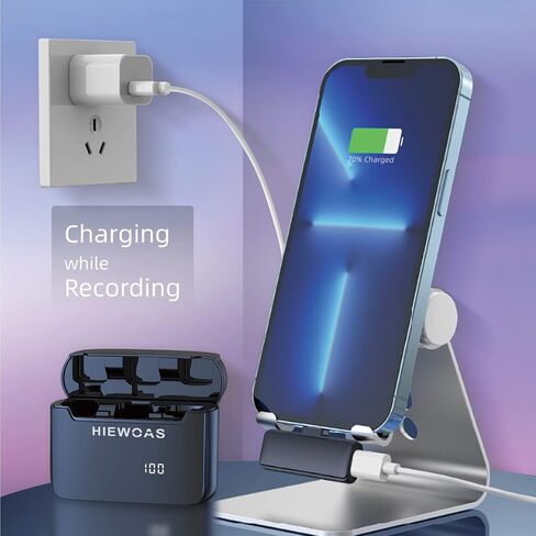 ميكروفون لاسلكي من HIEWOAS لهاتف iPhone، وميكروفونات Lavalier Lapel مع علبة شحن، ومشبك تشغيل على ميكروفون iPhone لتسجيل الفيديو، وTikTok، والبودكاست (2023) in Saudi Arabia
