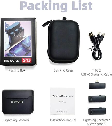 ميكروفون لاسلكي من HIEWOAS لهاتف iPhone، وميكروفونات Lavalier Lapel مع علبة شحن، ومشبك تشغيل على ميكروفون iPhone لتسجيل الفيديو، وTikTok، والبودكاست (2023) in Saudi Arabia
