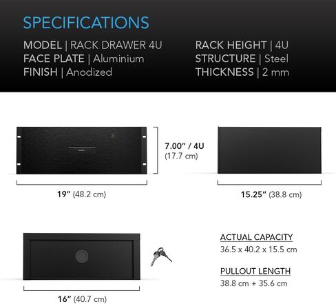 AC Infinity Rack Mount Drawer 4U with Aluminum Faceplate, with Lock and Key, for 19" Equipment Server AV DJ Cabinets Racks in Saudi Arabia