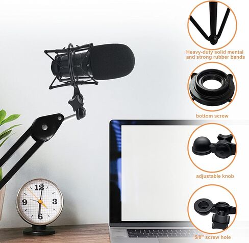 حامل الصدمات Boseen مع الزجاج الأمامي المطاطي - حامل ميكروفون مضاد للاهتزاز حامل صدمات عنكبوت مع غطاء ميكروفون فلتر بوب متوافق مع AT2020 AT2020USB+ AT2020USBi تسجيل مكثف ميكروفونات AT2020USBi in Kuwait