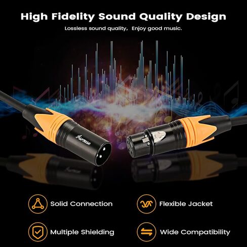 كابل ميكروفون Asmuse 2Pack XLR، سلك ميكروفون متوازن من ذكر إلى أنثى، كابلات ميكروفون متينة ومرنة وعازلة للضوضاء (3 متر/10 قدم، عبوتان) in Kuwait