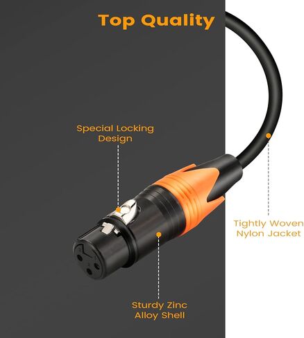 كابل ميكروفون Asmuse 2Pack XLR، سلك ميكروفون متوازن من ذكر إلى أنثى، كابلات ميكروفون متينة ومرنة وعازلة للضوضاء (3 متر/10 قدم، عبوتان) in Kuwait