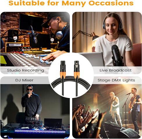 كابل ميكروفون Asmuse 2Pack XLR، سلك ميكروفون متوازن من ذكر إلى أنثى، كابلات ميكروفون متينة ومرنة وعازلة للضوضاء (3 متر/10 قدم، عبوتان) in Kuwait