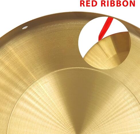 Gong Instrument (5.9inch/15cm),Chinese Traditional Percussion Instrument Brass Gong with Wooden Mallet and Red Hanging Ribbon, Suitable for Wedding Opening Celebration in Saudi Arabia