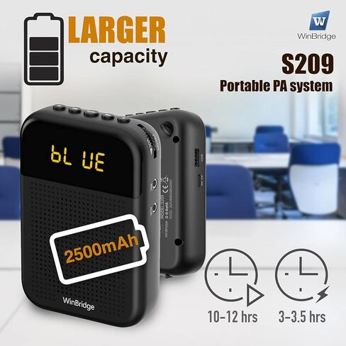 مكبر صوت محمول من وين بريدج مع ميكروفون سلكي 16 واط | سعة اكبر 2500mAh نظام بي ايه صغير يدعم البلوتوث | التسجيل | كتم الصوت | شاشة LED للمعلمين S209 in Kuwait
