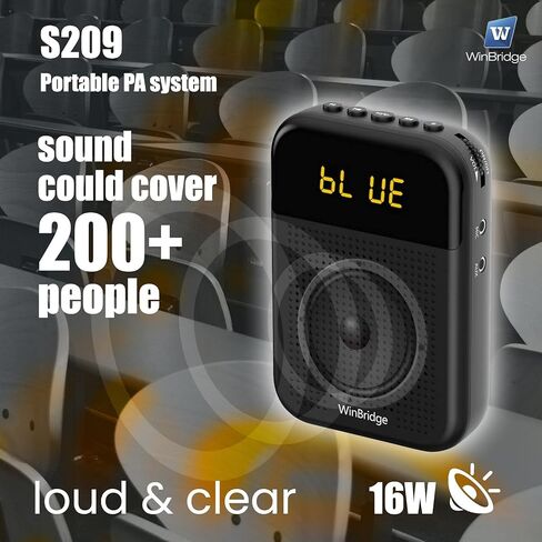 مكبر صوت محمول من وين بريدج مع ميكروفون سلكي 16 واط | سعة اكبر 2500mAh نظام بي ايه صغير يدعم البلوتوث | التسجيل | كتم الصوت | شاشة LED للمعلمين S209 in Kuwait