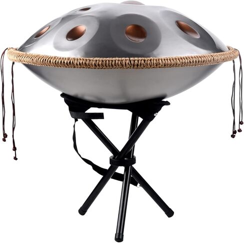 طقم طبول LingTing Handpan مقاس 22 بوصة D Minor Steel Hand Drum مع حقيبة يد ناعمة، 2 مطرقة يدوية، حامل يدوي، قطعة قماش خالية من الغبار (ذهبي رمادي، 10 ملاحظات) in Kuwait