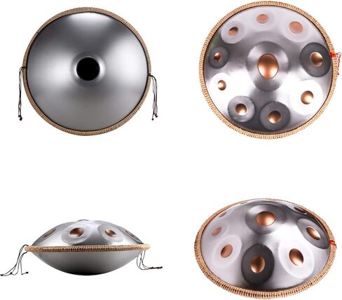طقم طبول LingTing Handpan مقاس 22 بوصة D Minor Steel Hand Drum مع حقيبة يد ناعمة، 2 مطرقة يدوية، حامل يدوي، قطعة قماش خالية من الغبار (ذهبي رمادي، 10 ملاحظات) in Kuwait