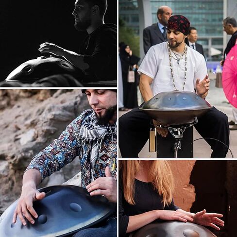 طقم طبول LingTing Handpan مقاس 22 بوصة D Minor Steel Hand Drum مع حقيبة يد ناعمة، 2 مطرقة يدوية، حامل يدوي، قطعة قماش خالية من الغبار (ذهبي رمادي، 10 ملاحظات) in Kuwait