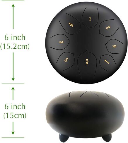 Steel Tongue Drum - 6 inches 8 Notes - Percussion Instrument - with Pouch, Book, Mallets, Finger Picks in Kuwait