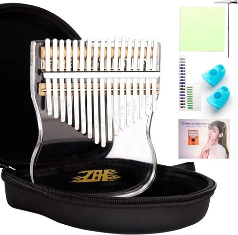 GECKO ZBH أكريليك كاليمبا واضح الإبهام البيانو 17 مفتاح شفاف إصبع البيانو الآلات الموسيقية هدية للأطفال البالغين المبتدئين المحمولة Mbira Sanza مع حقيبة ضبط المطرقة وتعليمات الدراسة in Kuwait