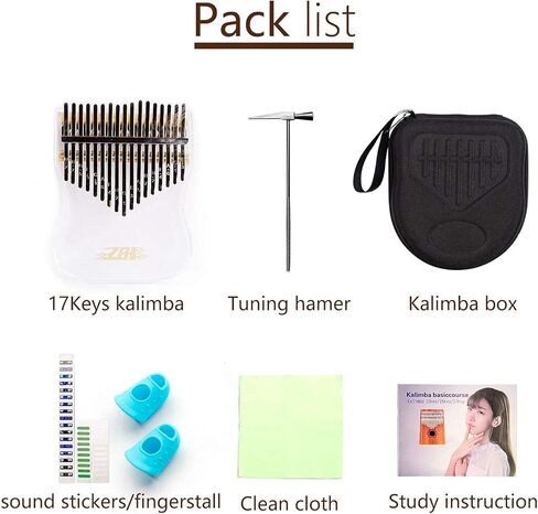 GECKO ZBH أكريليك كاليمبا واضح الإبهام البيانو 17 مفتاح شفاف إصبع البيانو الآلات الموسيقية هدية للأطفال البالغين المبتدئين المحمولة Mbira Sanza مع حقيبة ضبط المطرقة وتعليمات الدراسة in Kuwait