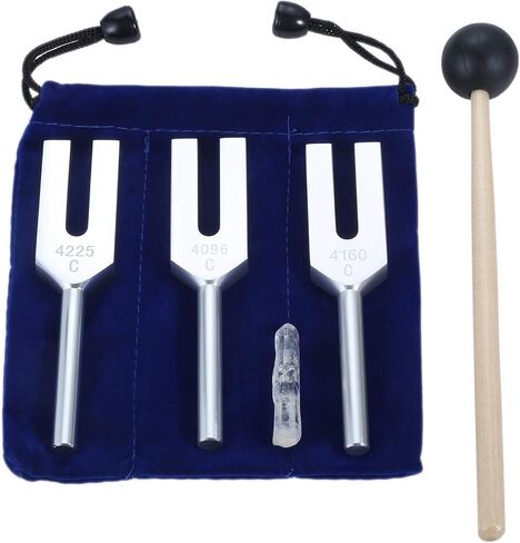 Angel Tuning Forks Set - 4096 Hz, 4160 Hz, 4225 Hz for Sound Healing, Musical Instrument, Therapy, with Wooden Hammer and Soft Storage Bag(Colorful) in Saudi Arabia