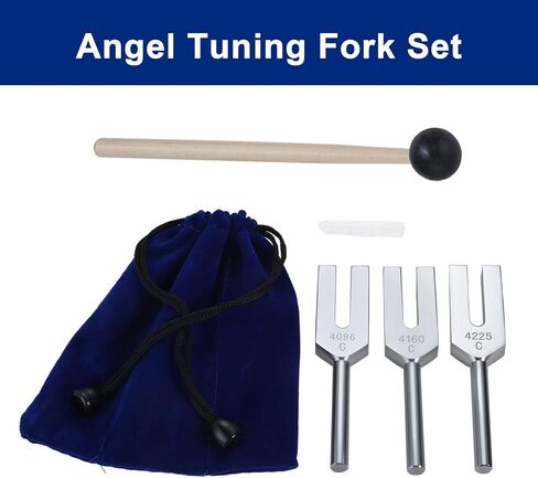 Angel Tuning Forks Set - 4096 Hz, 4160 Hz, 4225 Hz for Sound Healing, Musical Instrument, Therapy, with Wooden Hammer and Soft Storage Bag(Colorful) in Saudi Arabia