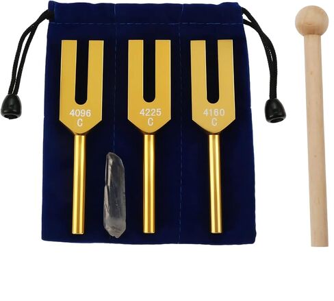Angel Tuning Forks Set - 4096 Hz, 4160 Hz, 4225 Hz for Sound Healing, Musical Instrument, Therapy, with Wooden Hammer and Soft Storage Bag(Colorful) in Saudi Arabia