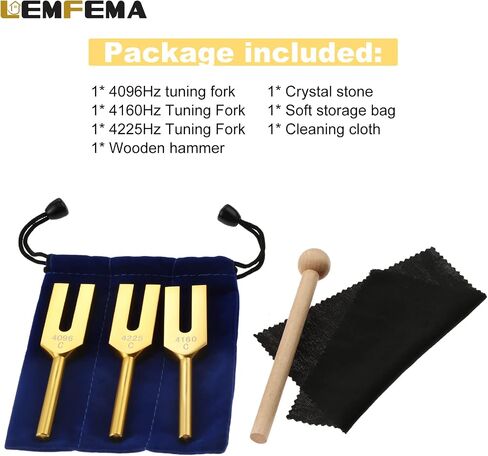 Angel Tuning Forks Set - 4096 Hz, 4160 Hz, 4225 Hz for Sound Healing, Musical Instrument, Therapy, with Wooden Hammer and Soft Storage Bag(Colorful) in Saudi Arabia