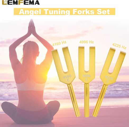 Angel Tuning Forks Set - 4096 Hz, 4160 Hz, 4225 Hz for Sound Healing, Musical Instrument, Therapy, with Wooden Hammer and Soft Storage Bag(Colorful) in Saudi Arabia