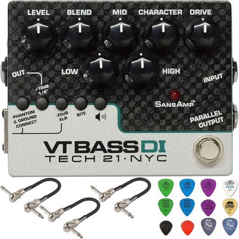 Tech 21 SansAmp Character Series VT Bass DI Bundle with 3 MXR Patch Cables and Dunlop Pick Pack in Saudi Arabia