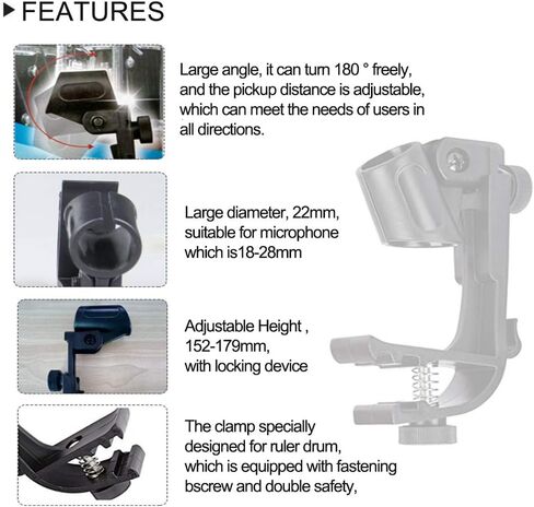 حامل مشبك قابل للتعديل من Drum Mircophone بمشبك تثبيت على شكل ميكروفون قابل للتعديل، عبوة من 2 قطع in Kuwait