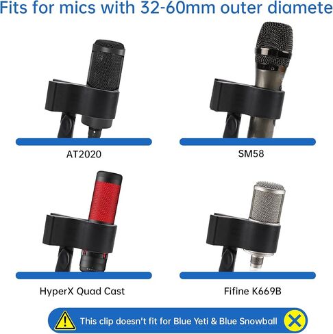 Universal Microphone Clip Holder with 5/8" Male to 3/8" Female Screw Adapter Adjustable Mic Holder for Microphones, Mic Clip Suitable for Outer Diameter Between 32mm and 60mm in Saudi Arabia