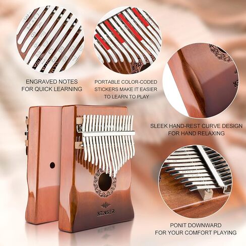 كينسر كاليمبا بيانو الإبهام 17 مفتاحًا مع حقيبة محمولة، أكاسيا مبيرا فنجر بيانو هدايا الآلات الموسيقية للأطفال البالغين المبتدئين المحترفين in Kuwait