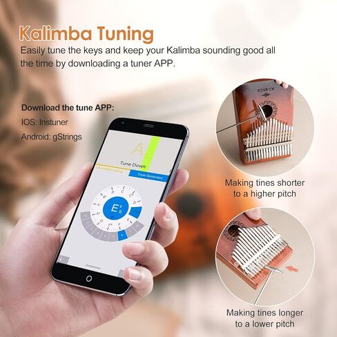 كينسر كاليمبا بيانو الإبهام 17 مفتاحًا مع حقيبة محمولة، أكاسيا مبيرا فنجر بيانو هدايا الآلات الموسيقية للأطفال البالغين المبتدئين المحترفين in Kuwait