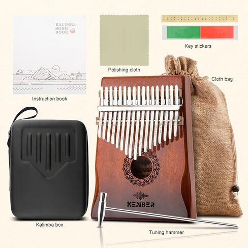 كينسر كاليمبا بيانو الإبهام 17 مفتاحًا مع حقيبة محمولة، أكاسيا مبيرا فنجر بيانو هدايا الآلات الموسيقية للأطفال البالغين المبتدئين المحترفين in Kuwait