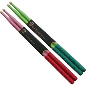 Cellsjump Drumsticks 5A,Premium Hickory Drum Sticks,2 Pairs with Non-Slip Handle,Drum Sticks for Kids,Adult Musical Instruments Percussion Accessories,A Gift for Music Lovers（Green and Pink） in Saudi Arabia