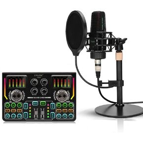Podcast Equipment Bundle,Podcast Mixer with Sound Effects, LED Light Voice Changer Sound Card for Recording Studio- Podcast Starter Kit for Live Streaming Computer Vlog Living Broadcast in Kuwait